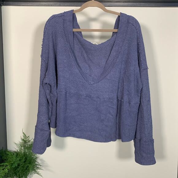 We The Free Sweaters - Free People We the Free Oversized V-neck Sweater Blue Size M